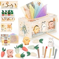 Joyreal 8-in-1 Montessori Tissue Box Toy for Baby 12 Months – Neutral Color Wood