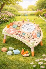 Wooden Activity Table 9-in-1 Montessori Sensory Play Table with Shape Sorter New