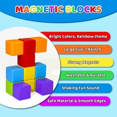 Magnetic Building Blocks Large, 1.65 inch Magnetic Stacking Cubes for Toddlers,