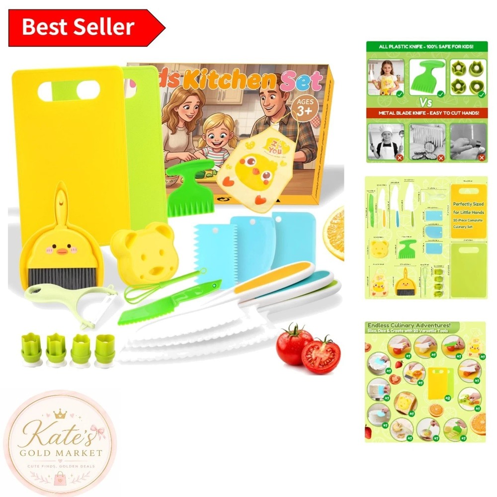 Complete Toddler Kitchen Toys Set: 20 Pcs with Safe Knives & Cleaning Tools