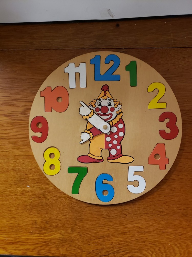 Vintage Circus Clown Wooden Clock Puzzle 1987 Chadwick-Miller Inc