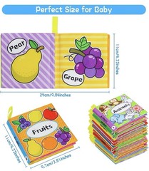 OKOOKO Soft Baby Cloth Books Set, 12 Packs Multicolor Animals Fruits Learning