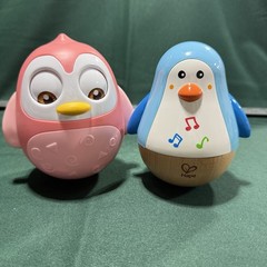 Baby Musical Penguin Toys Lot Hape Blue Penguin + Pink Owl Wobble Sound Toy