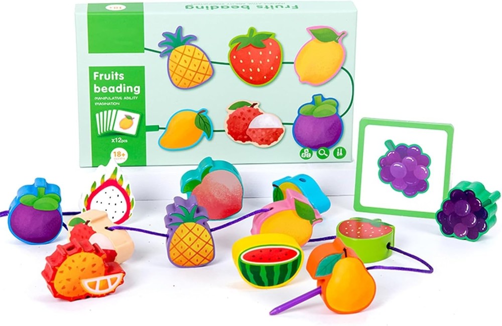 Wooden Threading Stringing Toys for 3+ Years Old Boys and Girls CSJM-02 (Fruits)