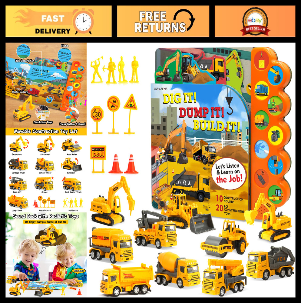 Construction Toys Set with Sound Books – Dig It! Build It! 20 PCS for Kids 3+