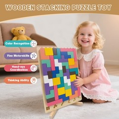 Wooden Stacking Puzzle Toy 3D Montessori Brain Teaser Game for Kids 4 to 6