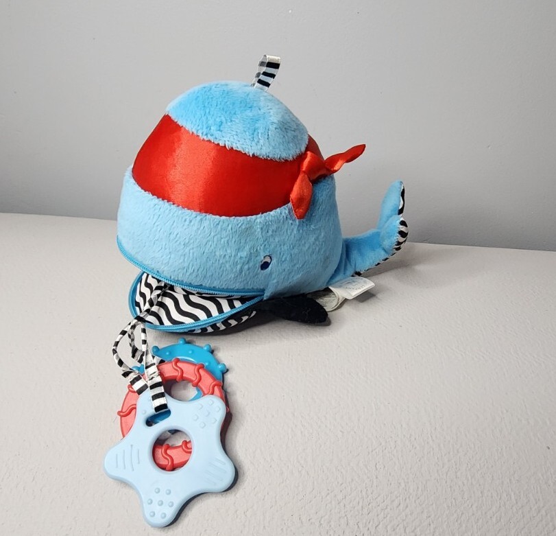 Manhattan Toy Baby Plush Waldon Whale Zip Play Activity Teether Rings 2015