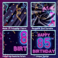 85th Neon Birthday Banner Backdrop, 85 Years Birthday Party Banner Let Glow P…