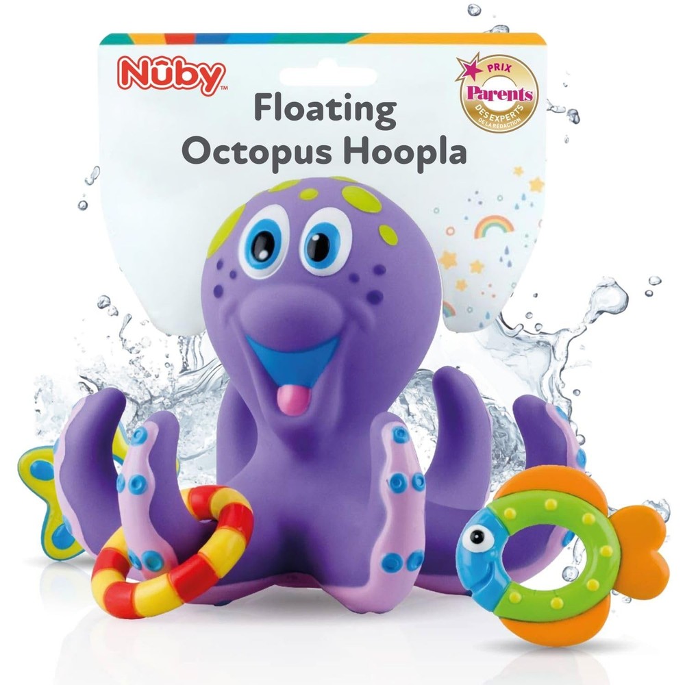 Nuby Floating Octopus Bath Toy with 3 Hoopla Rings No Hole Design 18+ Months