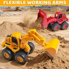 2-Pack Friction Powered Excavator and Loader Trucks – Sandbox Play for 3-5