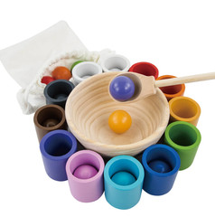 Montessori Color Matching Cups & Balls Toy, Wooden Rainbow Sorting Set
