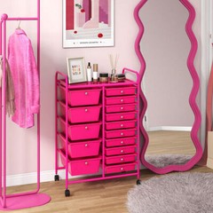 15-Drawer Utility Rolling Organizer Cart MultiUse Storage-Pink – Color: Pink