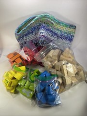 140+ Wooden Building Blocks Natural & Painted Red Orange Yellow Green Blue + BAG
