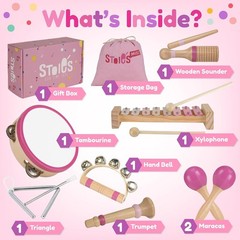 Educational Music Toy for Toddlers: Pink Wood Instruments