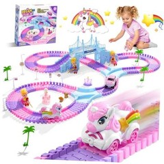 Unicorn Race Tracks for Kids Ages 3-8 – 224 PCS Princess Car Pink & Princess