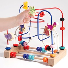 Montessori Baby Toys Wooden Dinosaur Roller Coaster Bead Maze Toddler Early Lear