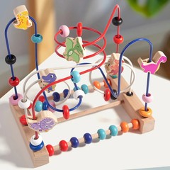 Montessori Baby Toys Wooden Dinosaur Roller Coaster Bead Maze Toddler Early Lear