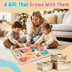 Large Montessori Busy Board for Toddlers – Wooden Sensory Activity Board with…