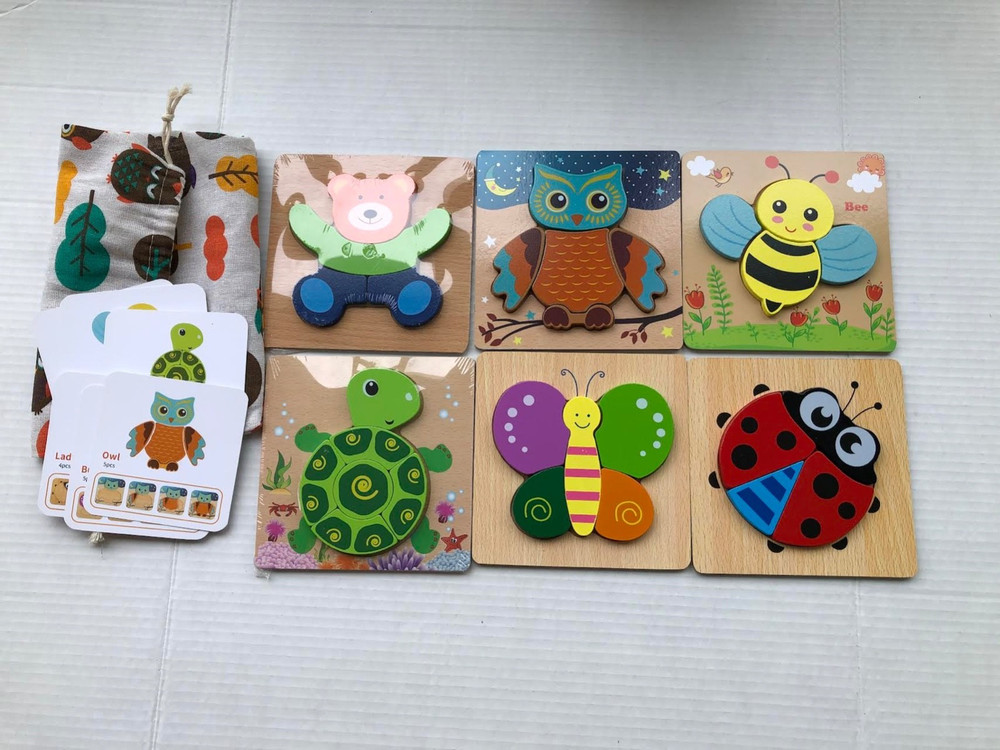Montessori Developmental Toddler Jigsaw Puzzles, Wooden, Set of 6