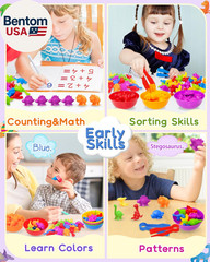 48 Pcs Counting Dinosaurs Montessori Toys for 3 4 5 Years Old Boys Girls, Toddle