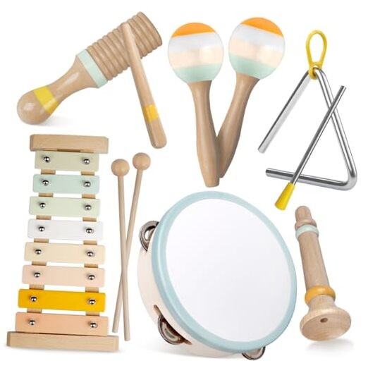 Baby Musical Instruments-Montessori Wooden Toys for Toddlers,Colors Neutral