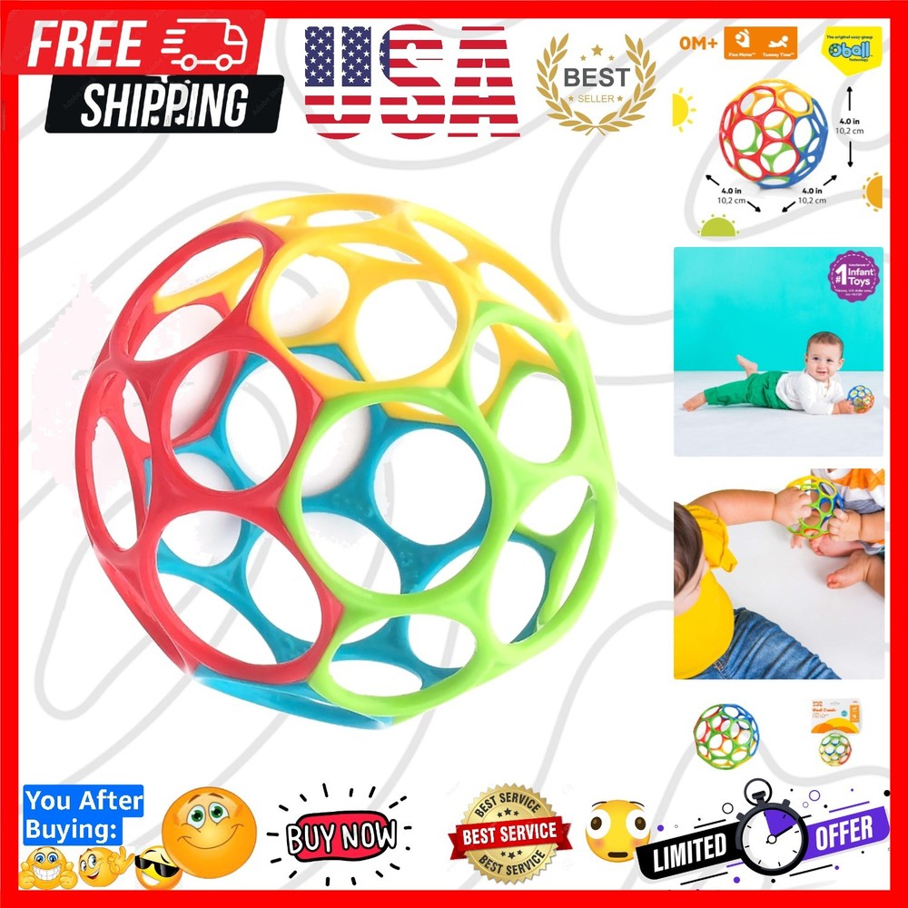 Oball Easy Grasp Classic Ball BPA-Free Infant Toy in Red, Yellow, Green, Blue…