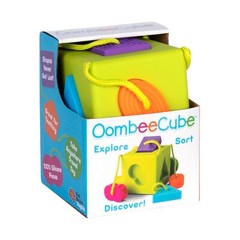 Silver Shape Sorting Cube with Silicone Shapes for Tactile Learning 10 Months+