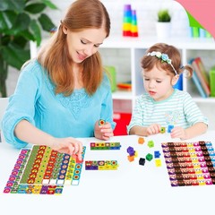 100 Math Linking Cubes, Math Cubes with 320 Reusable Stickers Manipulative Ge…