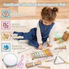 Baby Musical Instruments Set Wooden Toddler Percussion Montessori Toys 1-3 Years