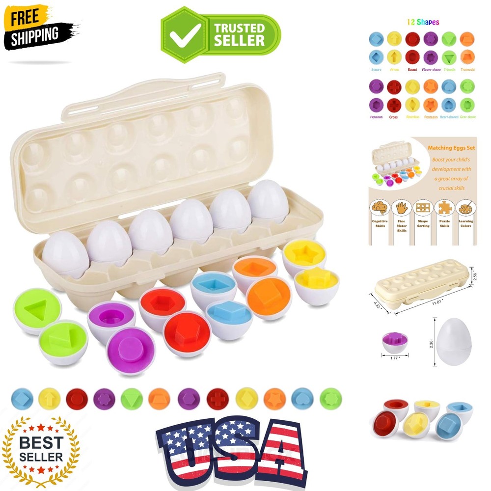 Matching Eggs Set with Beige Eggs Holder, Upgraded Toddler Egg Toys Learning …