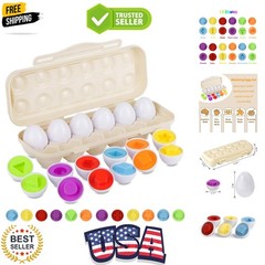 Matching Eggs Set with Beige Eggs Holder, Upgraded Toddler Egg Toys Learning …
