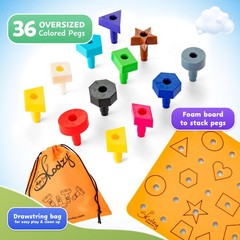 Peg Board Set – Montessori Toys for 2 Year Old – 38 Pc Plastic Peg Board for …