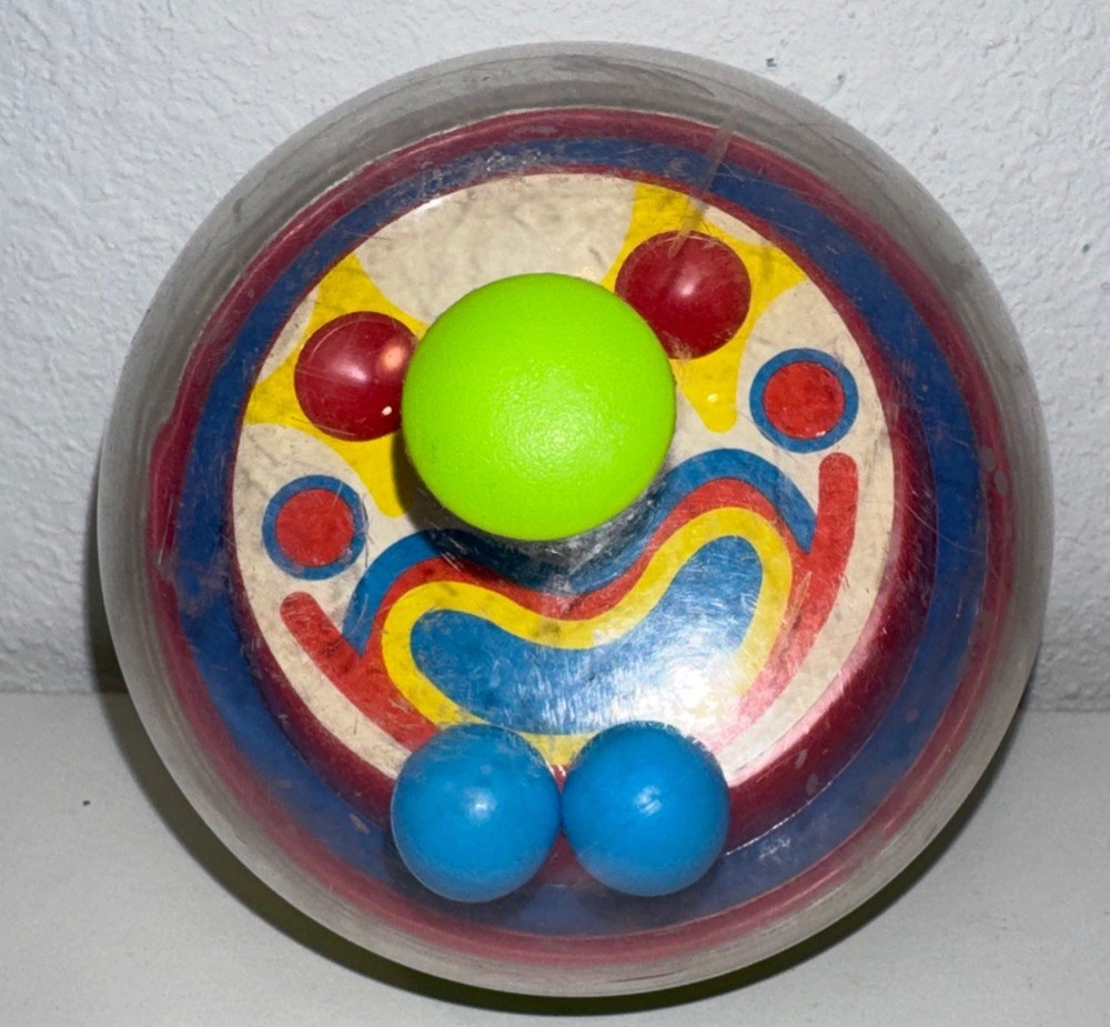 VTG Clown Face Ball Rattle Rain Sound Primary Color Baby Sensory Motor Skill Toy