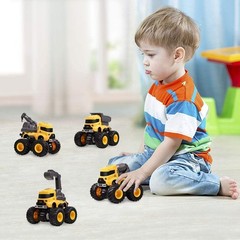 Friction Powered Toddler Construction Truck Set – No Batteries Needed, 4 Toys