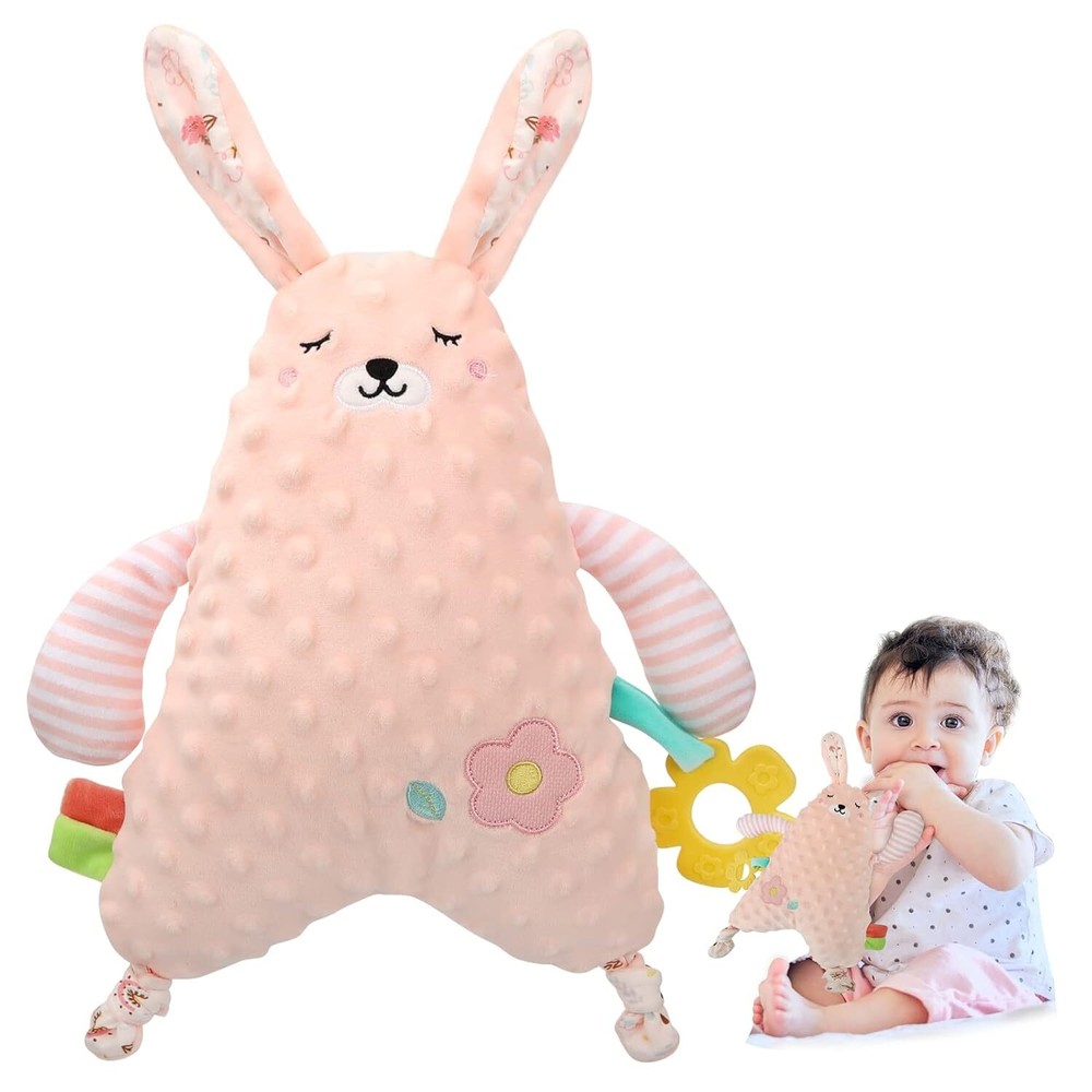 Baby Stuffed Animal Security Blanket with Teething Toy Baby Lovey Snuggle Toy