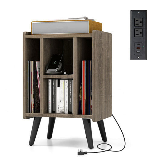 Vinyl Record Storage Turntable Stand with 4 Open Shelves-Gray – Color: Gray