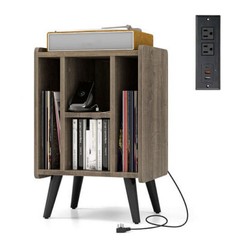 Vinyl Record Storage Turntable Stand with 4 Open Shelves-Gray – Color: Gray