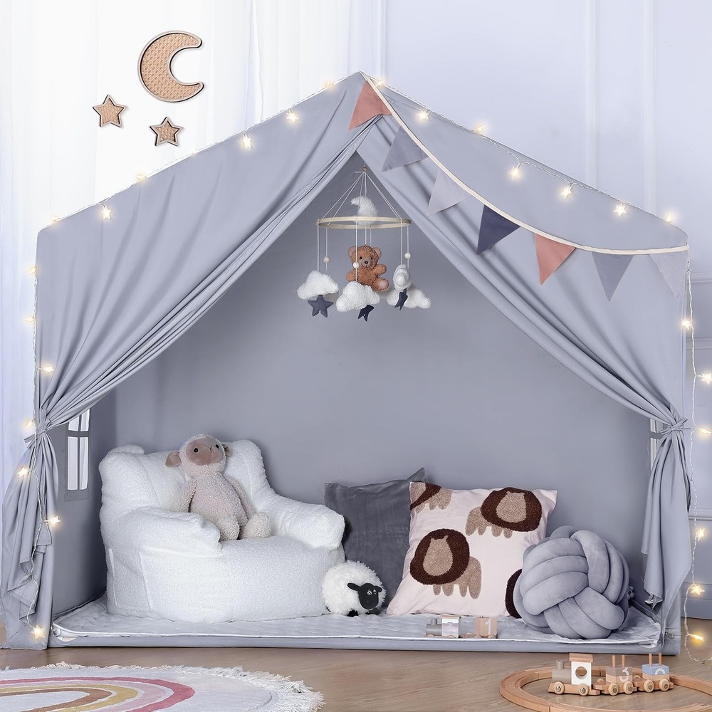 Sisticker Kids Play Tent Indoor – with Mat, Star Lights – Large Toddler Playh…