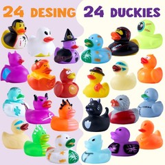 JOYIN 24 PCS Halloween Rubber Ducks, Small, Orange, Black, White