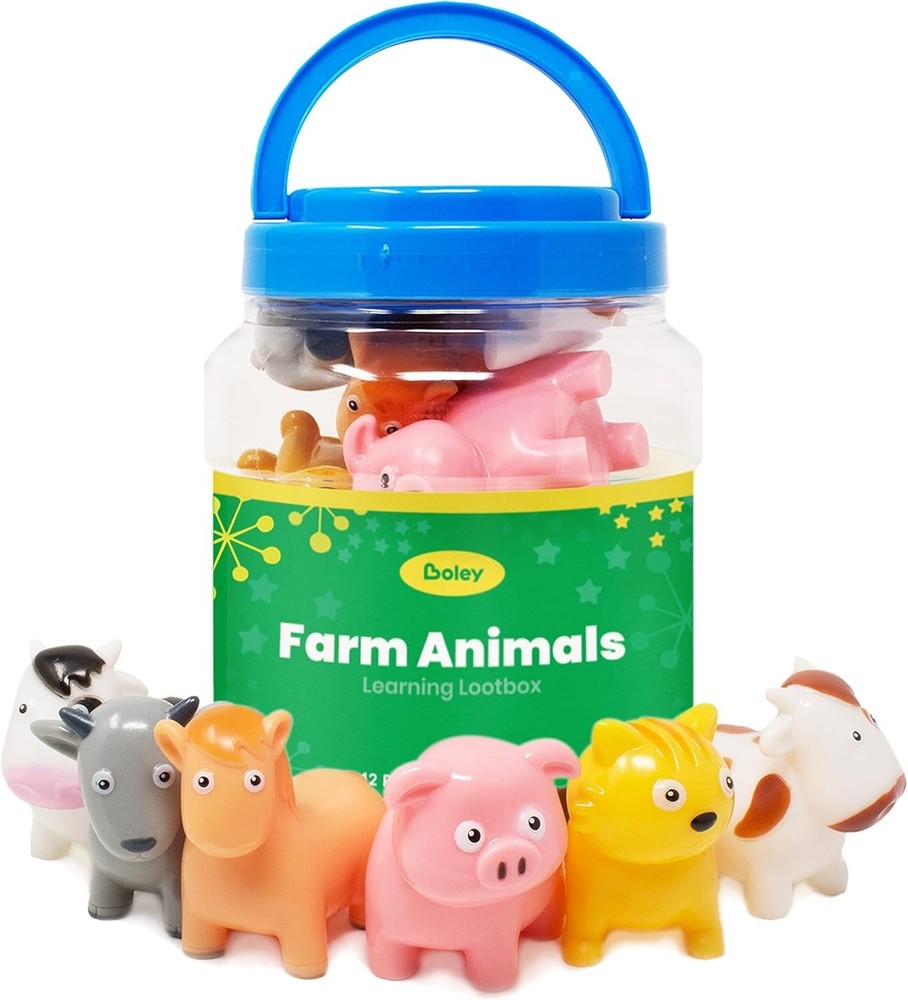 Boley Farm Animals Bath Toys Bucket – 12 Pc Sinking Kids Bath Toys & Pool Toys