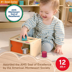 Fisher-Price Wood Montessori Toy Object Permanence Box Sort & Find, American Mon