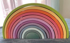 AWESOME 12 PC WOODEN PASTEL RAINBOW STACKER TOY! STACKING! COLORS