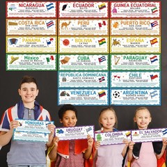 21 PCS Spanish Language Country Posters Flags Classroom Decorations Latin Ame…