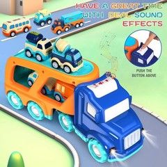 Colorful Cars Toy Set – 9 Vehicles with a Transport Truck for Toddlers Ages 2-5