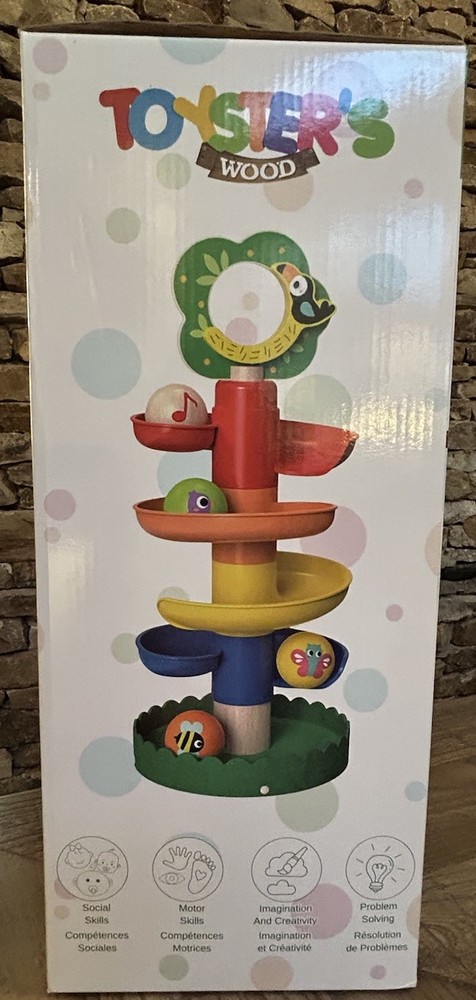 Toddler Ball Drop Tower Toy From Toyster, Wooden Long Lasting Sturdy NIB
