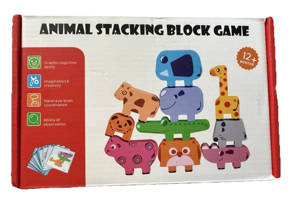 Animal Stacking Block Game Wooden Educational Toy For Toddlers 12+ Months NEW