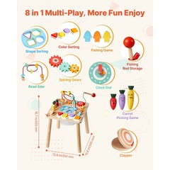 Montessori Activity Table for Toddler 1-3 Years Old,8 in 1 Wooden Desk
