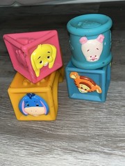Disney Pooh & Friends Soft Rubber Toy Stacking Blocks Baby Piglet Tigger Vintage