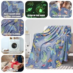 Glow in The Throw Size 50″ x 60″ (130 x 150 cm) Fluorescent Dinosaur Space