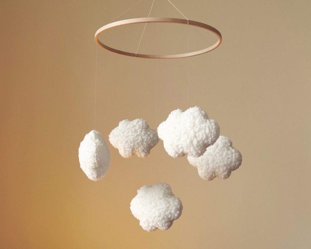 Mobile Clouds Nursery Toy Baby Room Decor Imaginative Boucle Hanging Ornament
